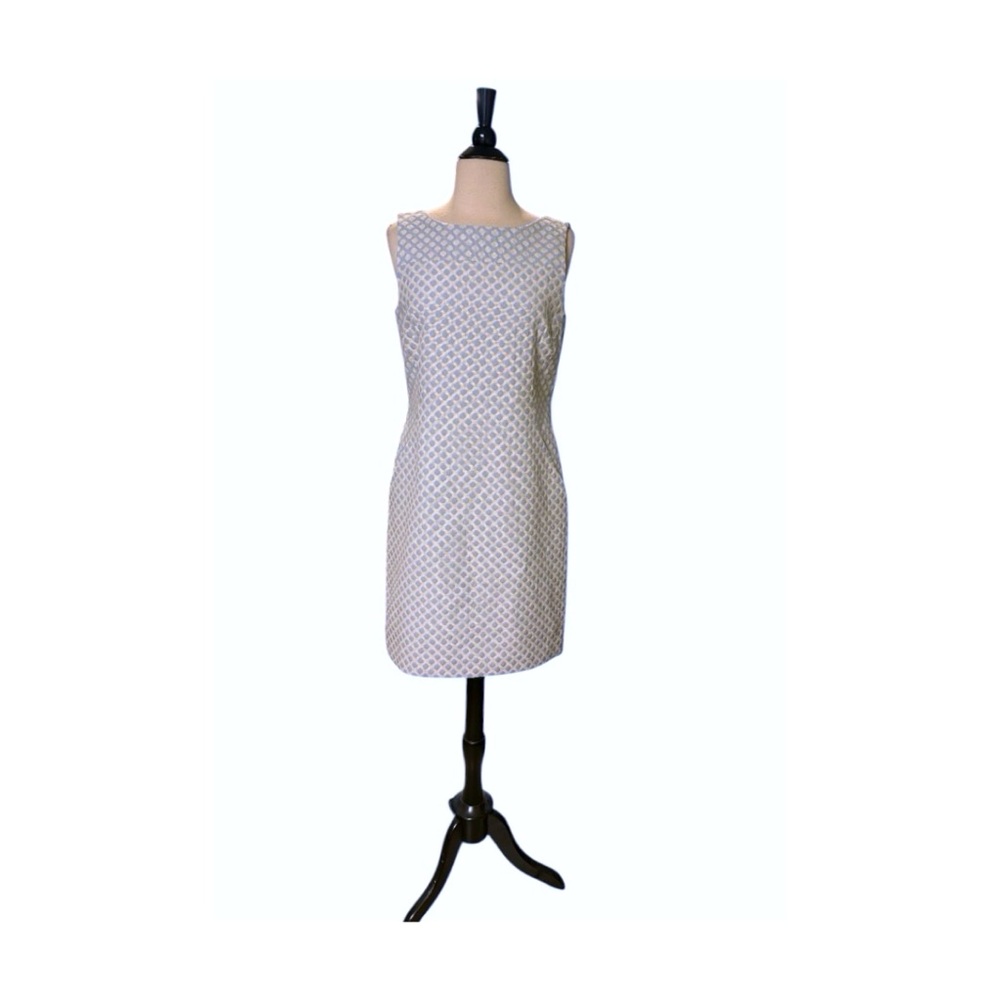 Brooks Brothers Jacquard Textured Blue‎ Ivory Shift Dress 8